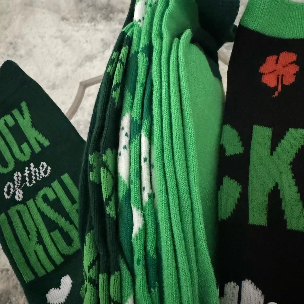 St. Patrick's Day Shamrock Lucky Socks - 6 x Pairs Green Set New